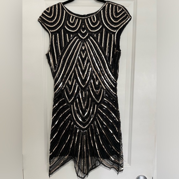 Women's 1920s Vintage Gatsby Sequin Embellished Flapper Mini Dress - Picture 3 of 4